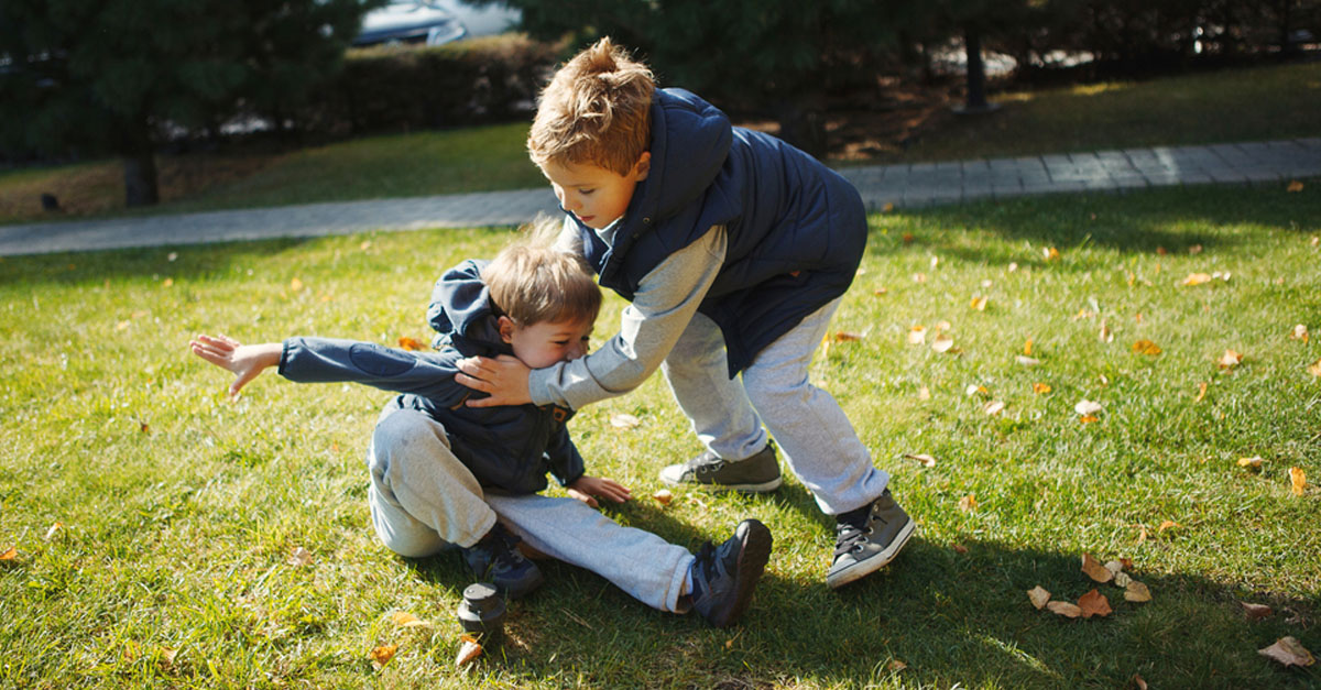 kinder streiten im garten